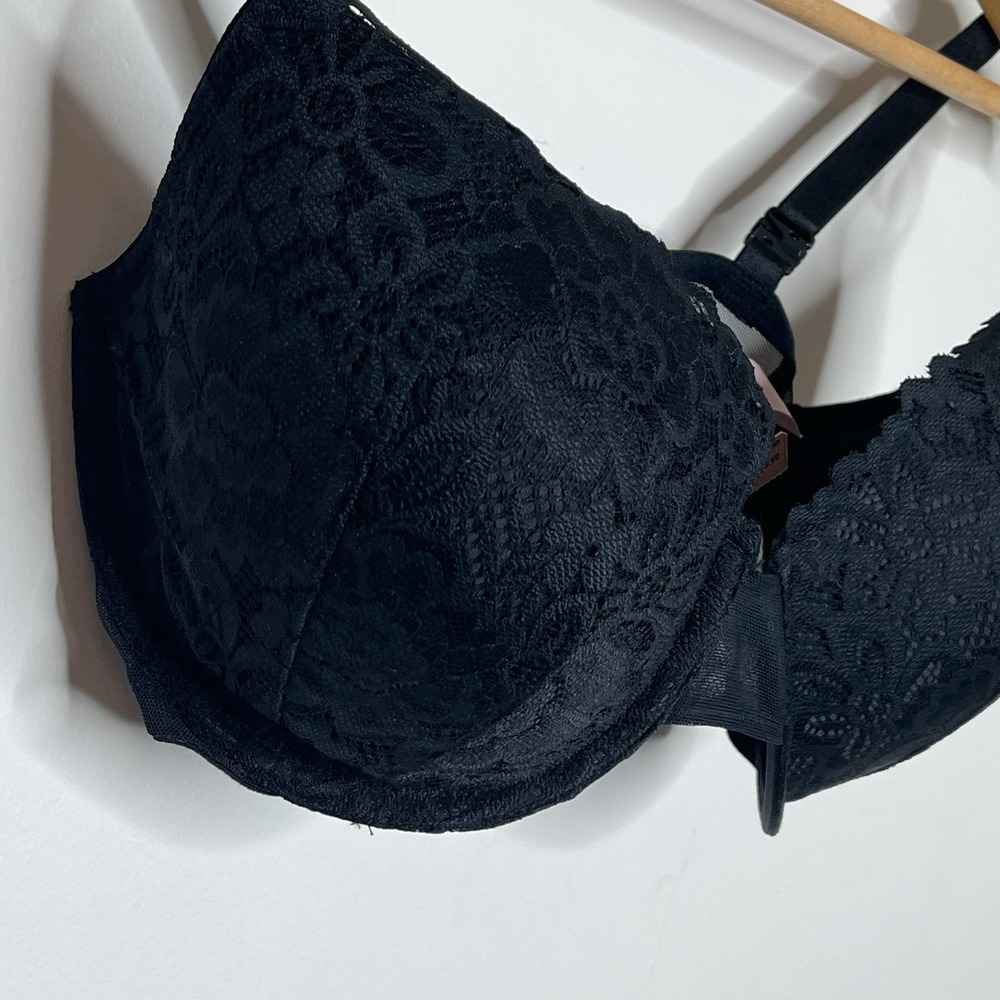 Victorias Secret Lined Demi Bra Black Lace Size 34DDD Underwire Solid Color Lacy - Picture 2 of 5
